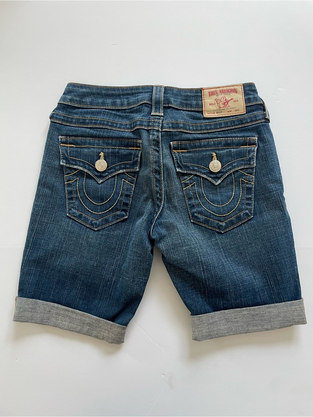 True Religion Women's Dark Blue Rolled Cuff Denim Shorts